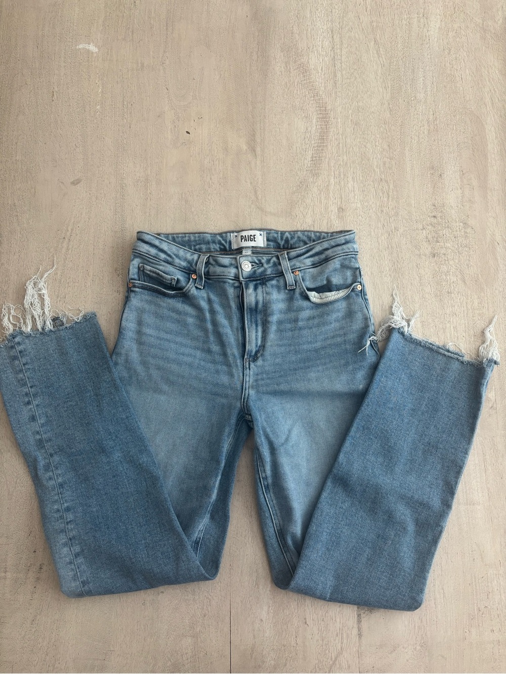 PAIGE Light Blue Cropped Frayed Hem Jeans